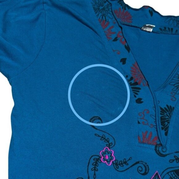 Unbranded Blue Floral Embroidered Bell Sleeve Top Artsy Bohemian Peasant M - Picture 8 of 12